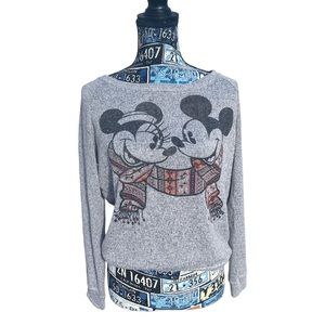 Authentic Disney Parks Crewneck Winter-Themed Sweater w/ Minnie & Mickey Mouse